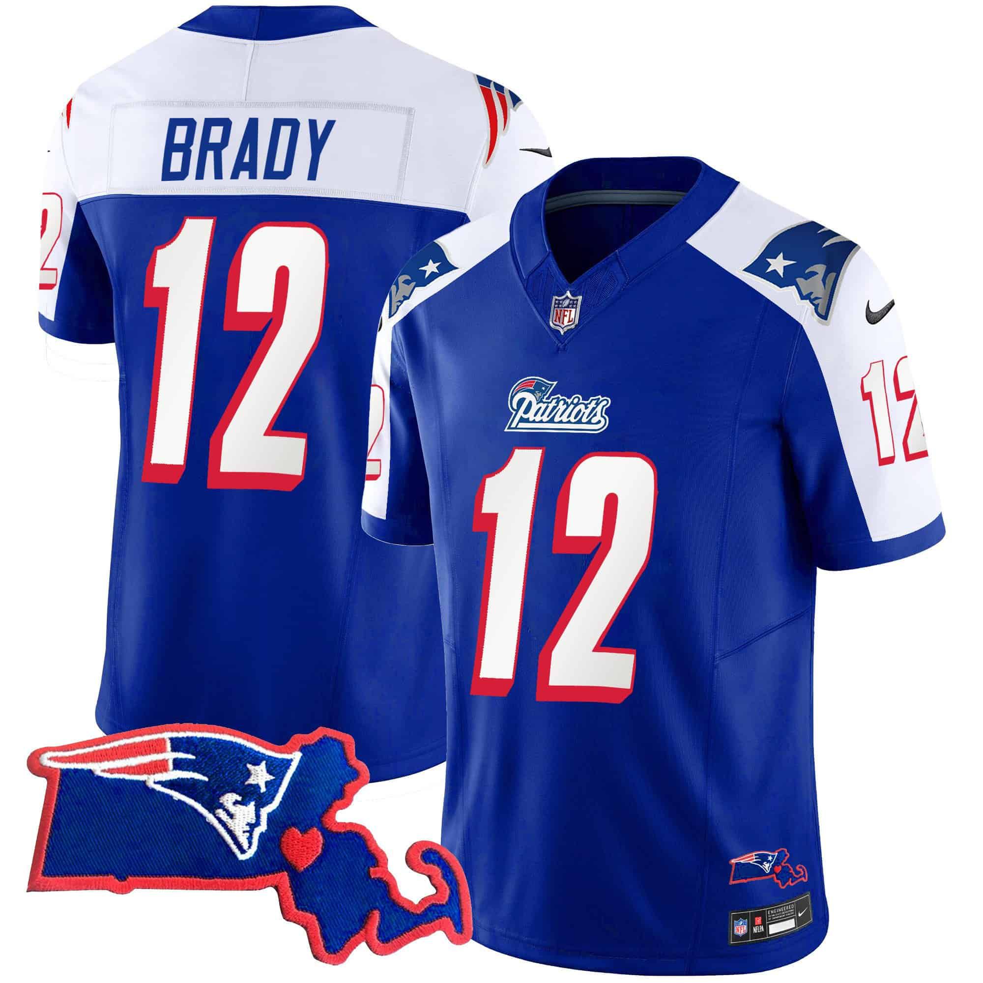 Men New England Patriots #12 Brady Blue 2024 Nike Patch Vapor Limited NFL Jersey